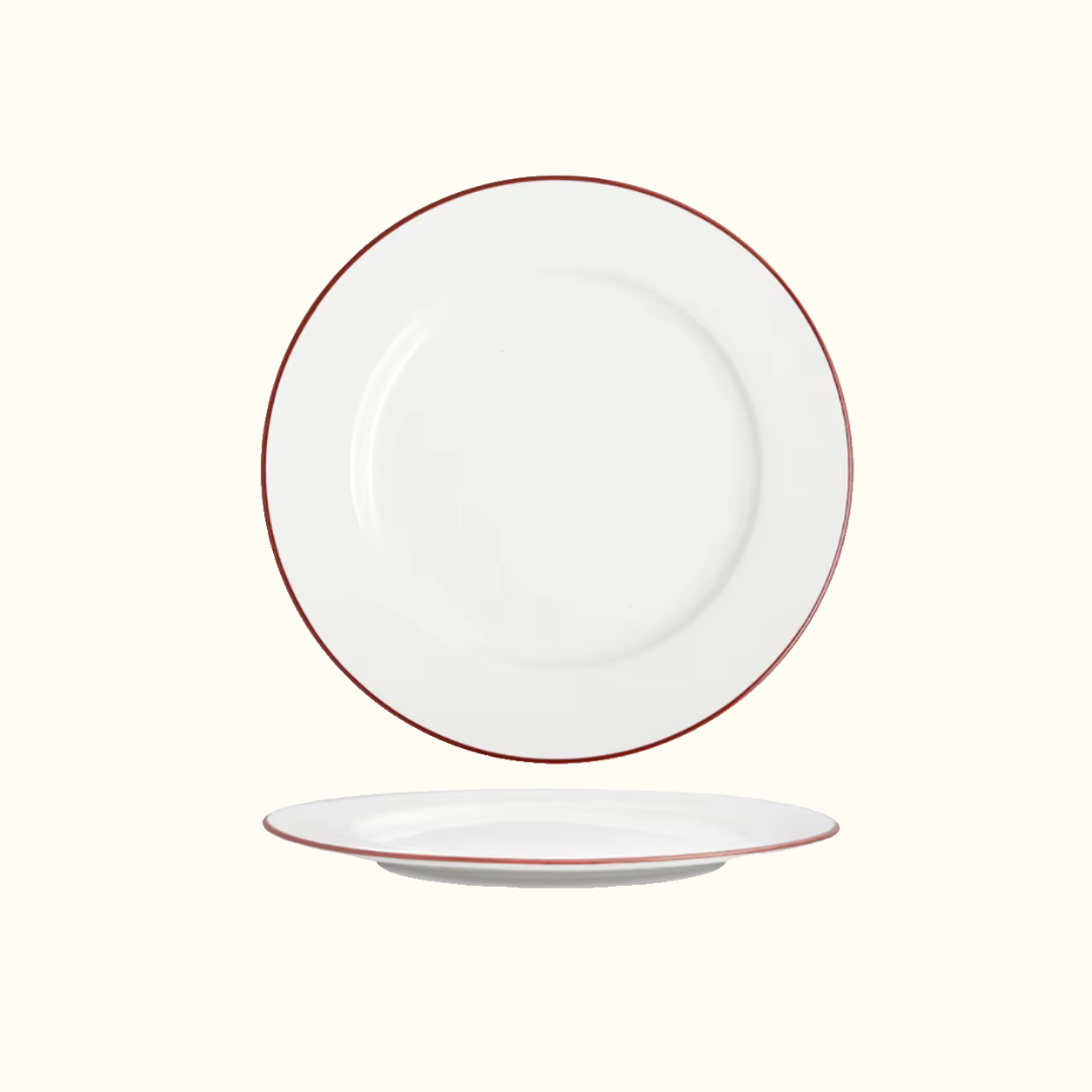 Retro Scarlet Red Rim 4-Piece Flat Plate Set