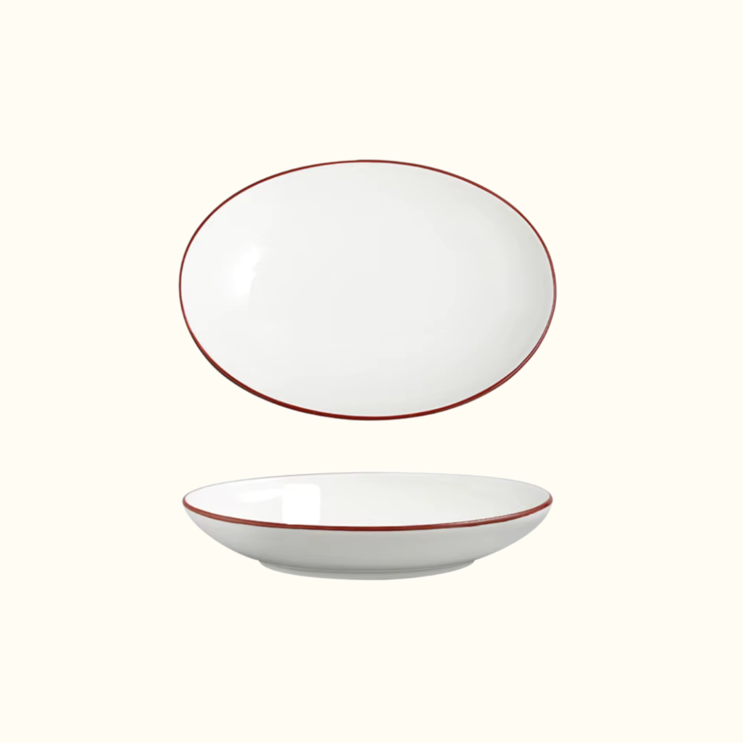 Retro Scarlet Red Rim Serving Bowl